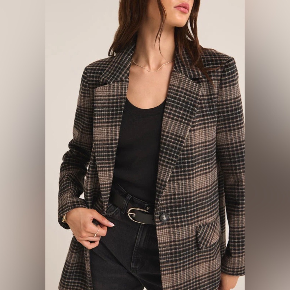 Z Supply - Kingston Relaxed Plaid Blazer Latte Size Medium